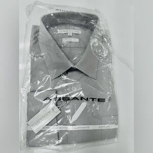 ASSANTE Men's Shirt - Modern Fit Long Sleeve Dress Shirt Light Gray Neck 18 4/5